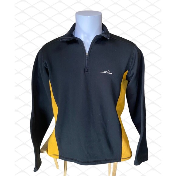 Eddie Bauer Quarter Zip Fleece Pullover Black and Gold Size Large - Picture 1 of 4